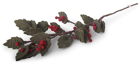 ecosoul Deko Stechpalme Zweig mit roten Beeren und grünen Blättern Ilex aus Filz Weihnachtsdeko Fairtrade weich 60cm lang leicht unzerbrechlich