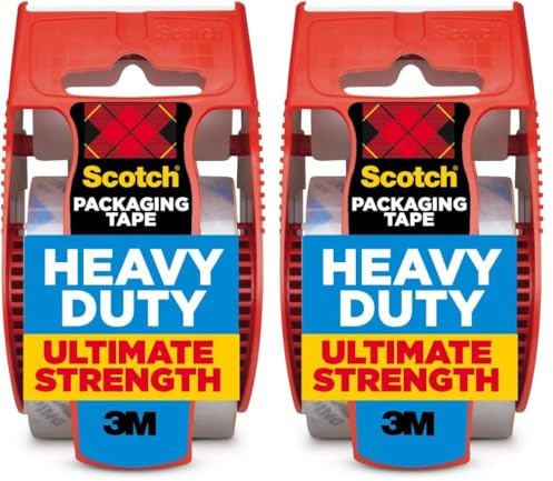 Scotch Heavy Duty Shipping Packing Tape, Clear, Shipping and Packaging Supplies, 1.88 in. x 27.7 yd., 1 Tape Roll with Dispenser (Pack of 2)