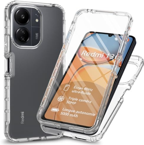 RonRun Cover Xiaomi Redmi 13C/Poco C65 Transparent Case con Protezione per Schermo Incorporata, Trasparente AntiGraffio Antiurto Doppia Protettiva Custodia per Xiaomi Redmi 13C/Poco C65 - Transparent