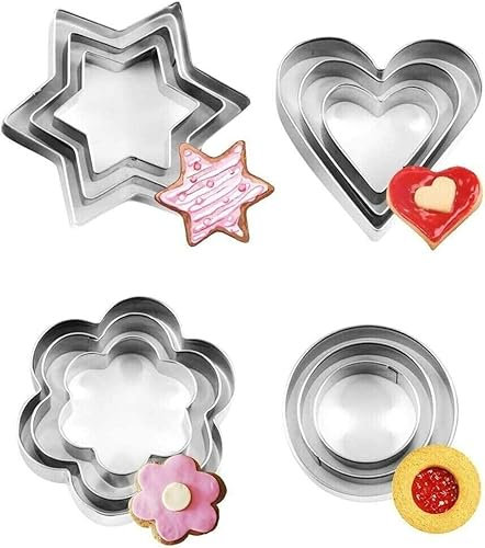 NOVAEASE 12 Pcs Cookie Cutters Shapes Baking Set, Heart Flower Round Star Shape Biscuit Stainless Steel Metal Molds Cutters for Kitchen Baking Birthday Small Cookie Cutter