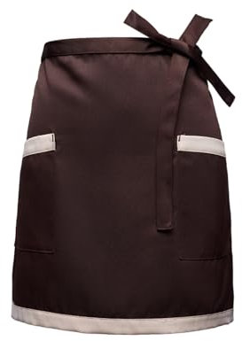 Taillenschürze mit 2 Taschen für Frauen Männer, Kellner Schürze Vorbinder, Kurze Halbe Schürze, Kochschürze Küchenschürze Kellnerschürze für Hause Chef Bar Bistro Café Restaurant (Kaffee & Weiß)
