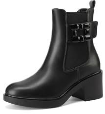 QUEEN HELENA Stivaletti Chelsea con Tacco Stivali Bassi Casual Donna X31-209 (Nero, Sistema Taglie Calzature EU, Adulto, Donna, Numero, Media, 35)