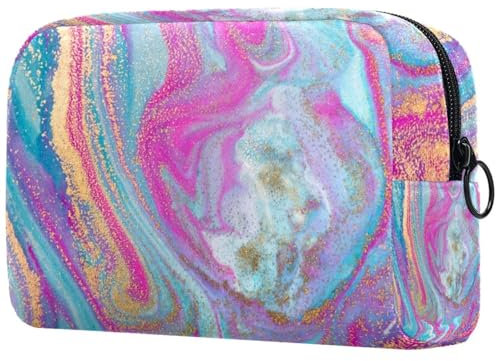 Trousse de maquillage de luxe à paillettes bleues et roses pour femme, trousse de toilette de voyage, grande pochette de maquillage pratique avec fermeture éclair, multicolore,