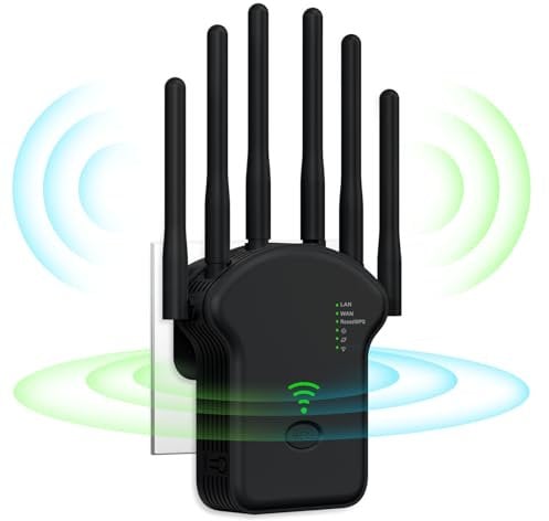 Ripetitore Wifi Wireless,Wifi Extender e Access Point,Con La Più Recente Tecnologia a 6 Antenne,Supporto di Fino a 45 Dispositivi Con 2 Porte Ethernet,Plug And Play.