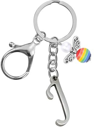 Schlüsselanhänger, Metall Schutzengel Schlüsselanhänger with A-Z Buchstaben,Geschenk Schutzengel Glücksbringer - Süßer Engel mit Herz als Geschenkidee für Freundin (J)