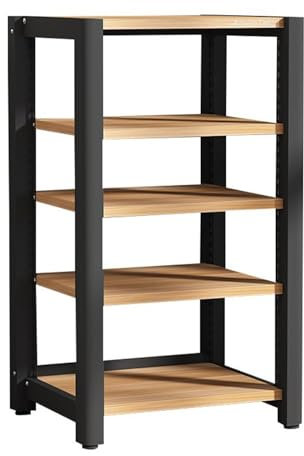 RENLXFI Audio Rack HiFi Regal Moderner Audio-Video-Medienständer Mit 2, 3, 4, 5 Höhenverstellbaren Regalen, Schwarzer Plattenspieler-Halter, Komponentenschrank Für Zuhause, Hotel, Café(5 Tier)