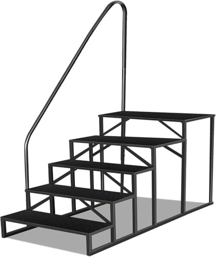 Escabeau 5 Marches avec Main Courante, Marchepied Antidérapant en Acier pour Caravane Escabot de Piscine, Escabeaux Portable pour Camping-Cars à Cinq Roues, Escabeau de Ménage Outdoor RV Marchepied