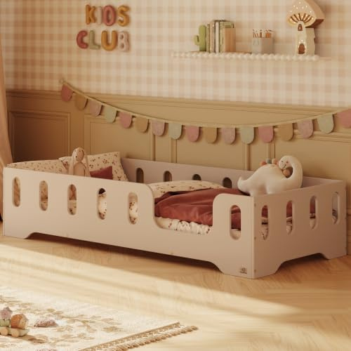 smartwood Bodenbett 60x120 cm mit Rausfallschutz, Holz, Kaschmir, TILA 2P