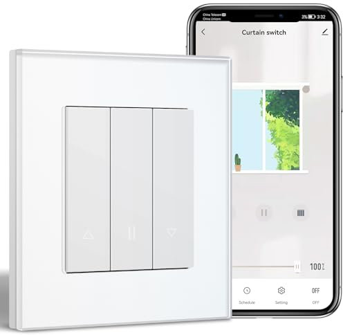 BSEED WLAN Rollladenschalter Weiß,Smart Jalousien Schalter benötigt Nullleiter,WiFi Rolladen Zeitschaltuhr Prozentuale Steuerung，kompatibel mit Alexa/Google Home,WiFi Rolladenschalter Unterputz