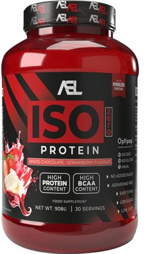 All Sports Labs Iso Zero Protéine – Chocolat Blanc Fraise – Isolat & Hydrolysat de Whey (Optipep®) – 88% Protéines – Faible en Sucres – Idéal Sèche & Récupération Musculaire – 908 g
