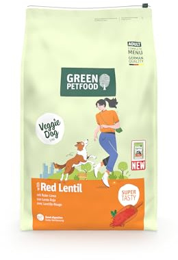 Green Petfood VeggieDog mit roter Linse (1 x 10 kg) | Adult | Premium Trockenfutter für ausgewachsene Hunde | 100% vegetarisch | weizenfrei | besonders verträglich mit Flohsamenschalen | 1er Pack