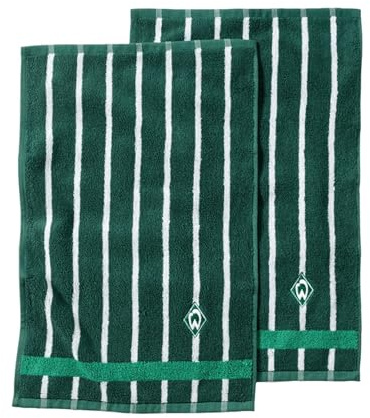 Werder Bremen Gästetuch 2er Set GOTS Bio Baumwolle – Offizielles SV Werder Handtuch Streifen Design – Weich, Saugstark, Nachhaltig – Gästehandtücher 30x50 cm Grün Weiß