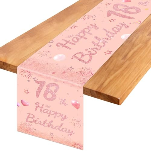 TaimeiMao Tischläufer Deko 18 Geburtstag Mädchen Roségold,180 X 35 cm | Bunt Happy Birthday Tischdecke,Happy Birthday Tischläufer zum Geburtstag,TischdekoGeburtstag für Junge Mädchen