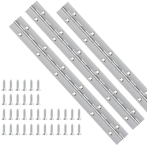 12 Inch Piano Hinge - 3Pack Stainless Steel Continuous Hinge with Holes, Heavy Duty Polished for Boats, Cabinets, Storage Box, Door, Windows - Screw Included (Silver)