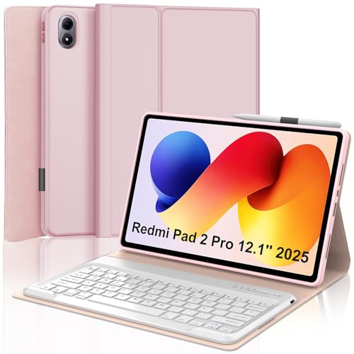 Tiiomioon Funda Teclado para Redmi Pad 2 Pro 12.1 Pulgadas 2025- Rosa | Teclado Bluetooth Español Ñ para Redmi Pad 2 Pro 12.1'' 2025, Funda para Redmi Pad 2 Pro 12.1'' con Teclado Inalámbrico