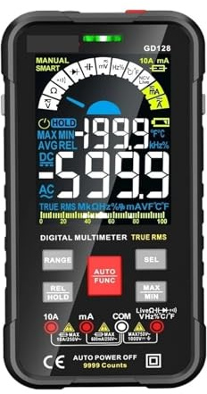 Multimetro digitale GVDA, gamma automatica 1000 V 10 A condensatore AC/DC(GD128-BLACK)