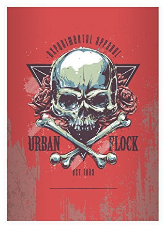 Kartenkaufrausch 2 Trendige Retro Totenkopf DIN A4 Schulhefte, Schreibhefte mit Rosen Skull in rot Lineatur 21 (liniertes Heft)