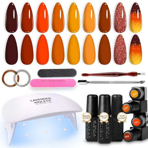 Lavender Violets 19 Pcs Gel Nail Polish Trendy Explosive Flash Temperature change Autumn n Winter Colours 6W LED Nail Lamp Dryer Soak Off UV Base Coat,Matte n No Wipe Top Coat Manicure Tools Kit R683