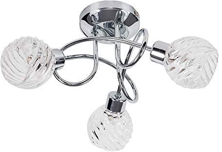 MiniSun | Contemporary 3 Way Polished Chrome Curved Arm Ceiling Light with Dome Shades | Ceiling Spots, Home Décor & Improvement Essential | Includes 3W LED Bulbs [3000K Warm White]