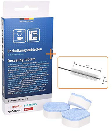 LUTH Premium Profi Parts Reinigungsbürste im Set mit Bosch Siemens Entkalkungstabletten TZ80002 00311821 311821 für EQ Serie Kaffeevollautomat