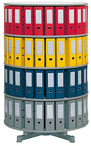 BRB Ordner-Drehsäule mit 4 Etagen, komplett drehbar, für bis 120 breite DIN-Ordner, Böden hellgrau, Höhe 1580 mm, Ø 1000 mm