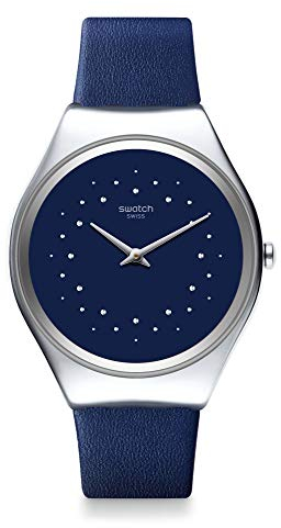 Swatch Unisex Analoger Quarz Uhr mit Echtes Leder Armband SYXS127