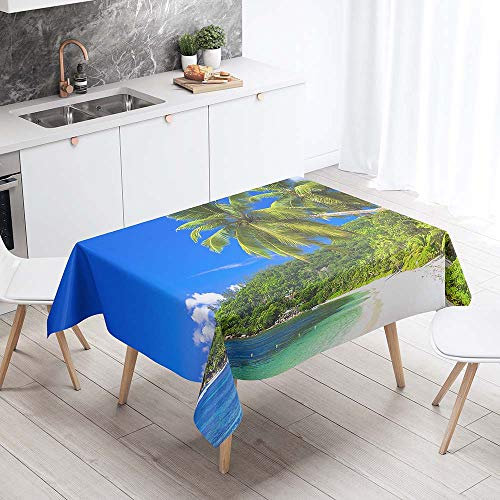 Chickw1 Tischdecke Abwaschbar, Modern Nordisch Wasserdicht Polyester Rechteckig Fleckschutz Ölfest Abwaschbar Pflegeleicht Mehrzweck Gartentischdecke Meereswellendruck (140x160cm,Palme)