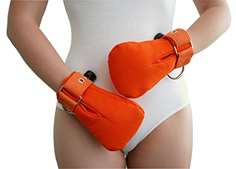 Straitjacketshop Sicherheits-Fäustlinge, gepolstert, weich mit Segufix-Schlössern, Orange, Small