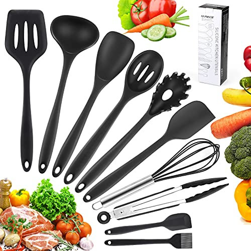 Hippodance Ustensiles de Cuisine Silicone Set,10pcs Set spatule en Silicone de qualité Alimentaire,Batterie de Cuisine antiadhésive Anti-Rayures et résistante à la Chaleur,Spatule,Cuillère