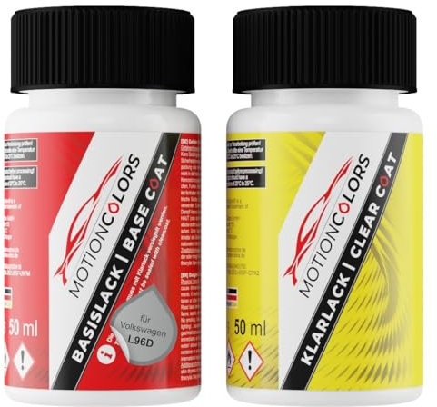 MOTIONCOLORS Silber Metallic/Silver Metallic L96D / 96D für Volkswagen/VW Autolack Lackstift Set Basislack und Klarlack je 50ml