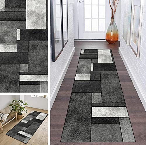 ZDYHMrj Teppich Läufer Flur Schwarz und Weiß 80x350cm rutschfest Korridor Teppichläufer Waschbar Modern Küche Schlafzimmer Wohnzimmer Läufer Teppich Breite 40cm/ 50cm/ 60cm/ 70cm/ 80cm/ 90cm/ 100cm