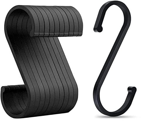 JeoPoom S Haken[10 Stück], S-Haken Aluminium, Durchmesser Bis 32mm S-Förmige Haken, für Küche Garderobe Klein Büro Küche Badezimmer Schlafzimmer, Sparen Sie Viel Platz(Schwarz)