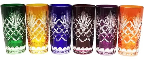6 Verres à Apéritif - Eau en Cristal - 6 Couleurs Assorties - Art de la Table - Service Roemer Roméo (35 cl) - Maison Klein - Artisan du Cristal - Estampillé : Klein 54120 Baccarat France