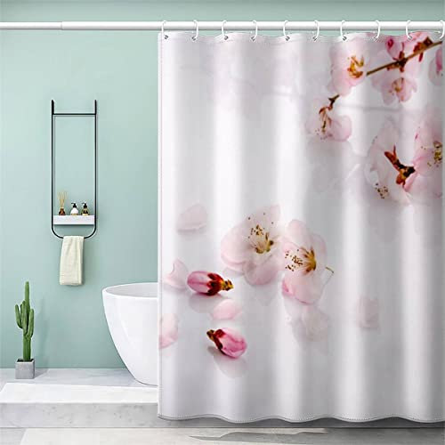 Pfirsichblüten Und Blütenblätter Duschvorhang 120x180 cm Kinder Blume Rosa Duschvorhang Anti-schimmel Wasserdicht Badvorhang mit 12 Duschvorhängeringen Persönlichkeit Duschvorhang mit Gewicht Magnet