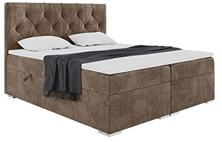 MEBLINI Boxspringbett mit Bettkasten - Gepolstert Doppelbett mit Matratze und Topper - Polsterbett mit Stauraum - Bett mit Kopfteil - Stauraumbett - Roma - 160x200 - H3/Braun Samt