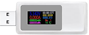WANGCL Affichage numérique USB Compteur de tension/courant Testeur de capacité de batterie Chargeur de téléphone avec protection contre les surtensions et les surintensités Charge temporisée Blanc