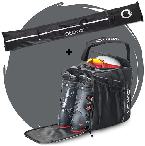 Otaro Skischuhtasche und Skitasche (Classic Set | Felsgrau | Für 1 Paar Ski) | Skitasche für Ski und Skischuhtasche mit Helmfach |Ski Taschen, Skischuhtaschen