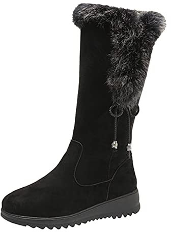 LCpddajlspig Stivali da neve da donna, colore marrone, invernali, imbottiti, per attività all'aria aperta, con motivo a pelo lungo, Nero , 38 EU