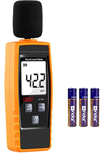 XinJiaYi Dezibel Messgerät, Tragbares db Messgerät (Schallpegelmessgerät), digitales Geräuschmessgerät, Bereich 30-130 dB(A) dB-Messgerät, Geräuschpegel-Soundmonitortester Gelb
