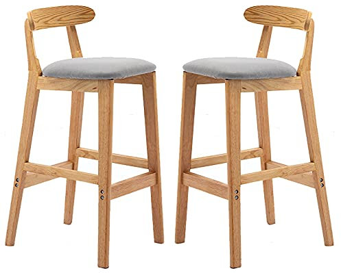 Set mit 2 Barhockern aus Eisen, Massivholz, Thekenhöhe, Barhocker mit Massivholzbeinen + abnehmbarem Futter für Esszimmer, Küche, Wohnzimmer