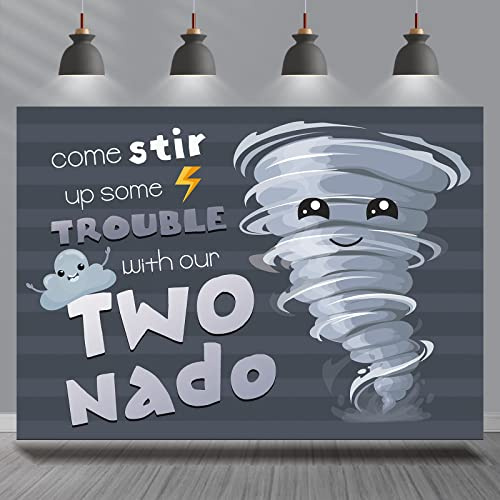 Rsuuinu Hintergrund für den 2. Geburtstag, Tornado-Thema, Happy Birthday, Party-Dekorationen, Fotografie-Hintergrund für Kinder, Jungen, Kind, Zwei Nado, zweiter Geburtstag, Party-Banner, Zubehör,