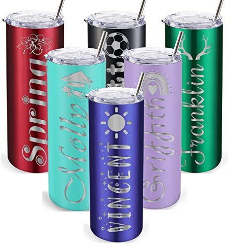 YanNanKe Gobelets Personnalisés avec Couvercles et Pailles 20 oz Gobelets en acier Inoxydable Personnalisés Prenom Gravée Tasse Cafe au laser avec Texte du nom Cadeaux pour Femmes Hommes