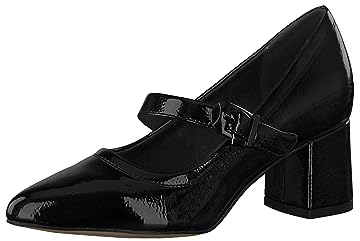 Jana Damen Pumps mit Riemen Lack Spitz Weite H Mehrweite, Schwarz (Black Patent), 37 EU