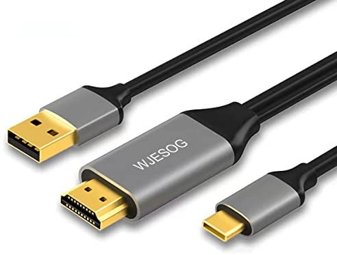 WJESOG HDMI vers USB C Câble 6.6ft 4K@60Hz avec Alimentation USB, Convertisseur HDMI mâle vers Type C Mâle Compatible Touch pour MacBook Pro, Mac Air, Nreal Air VR