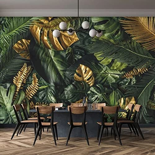 XLMING Papier Peint Mural Tropical Vert Et Or, Chambre À Coucher, Salon, Décoration D'Intérieur, Art 3D Papier Peint 3D Salon TV Salle de Séjour Chambre à Coucher Mural Enfant-430cm×300cm