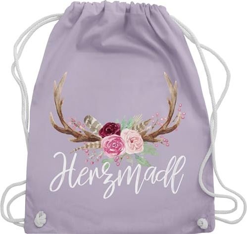 Turnbeutel Rucksack - Kompatibel mit Oktoberfest Tasche - Herzmadl - Unisize - Pastell Lila - mitbringsel aus bayern trachtenrucksack bayrische madl beutel trachtentaschen bayrisch hirsch