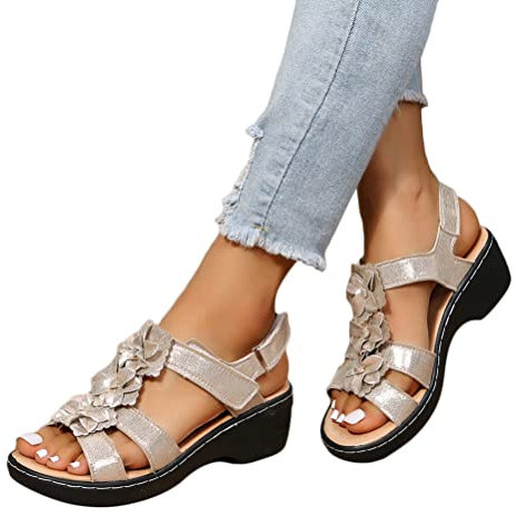 Onsoyours Sandales Et Nu-Pieds Femme Orthopedique Confortables Sandale Antidérapant Sandale Ete Respirantes Semelles épaisses Compensées Sandales Chaussures Sandales Mode Plage A Or 43 EU