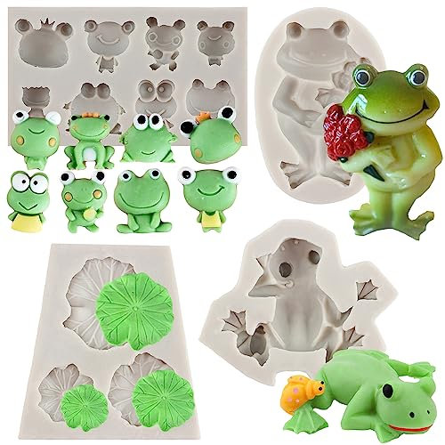 Sijiangmold Lot de 4 moules en silicone en forme de grenouille pour décoration de gâteaux, chocolats, bonbons, cupcakes, argile polymère