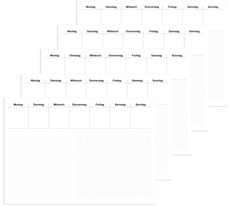 RNKVERLAG 46616-5 - Schreibtischunterlage Office, 600 x 420 mm, 5 Stück je 30 Blatt, mit 7 Wochentagsfeldern, Liniert & Kariert