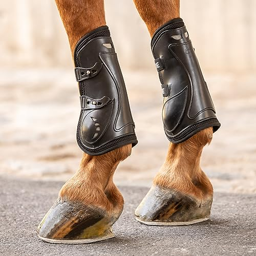 SUNRIDE Springgamaschen (2er Set) für Pferde - aus Echtleder, Neopren und Einer stoßdämpfenden Schicht - optimal belüftet (M, schwarz)